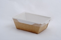 Контейнер бумажный Crystal Box 400мл с прозрачной крышкой 145х95х45мм, крафт с прямым дном 