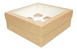 Коробка картонная для кексов, маффинов 250х250х100мм ECO MUF 9 для 9 шт. С окном цвет Крафт/Белый DoECO (х25/100)