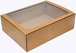 Коробка картонная для пирога 400х300х120мм для D=25-28 см С окном, МГК цвет Бурый/Бурый (х1/25)