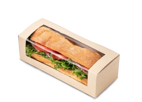 Упаковка для сэндвичей 260х80х60мм Baguette box С окном цвет Крафт OSQ (х250) Упаковка для сэндвичей 260х80х60мм Baguette box С окном цвет Крафт OSQ (х250)