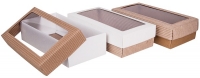 210x10x55 Коробка для кондитерской продукции с окошком (эко натураль/глянец белый/гофра)