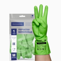 Перчатки хозяйственные виниловые 80гр., ТР ТС, M, зеленый, (уп. 2 шт)(х72)