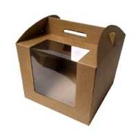 300*300*250 Картонная коробка для торта от 1 до 3кг бур/бур (Д 15-30см (c ручками и прозрачными окнами)(х25) Россия 