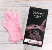 Перчатки смотровые нестерильные виниловые (розовые) Бинови (размер M) Китай 